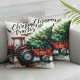 Ulloord Christmas Tractor Theme Decor Throw Pillow Cases Watercolor Red Truck with Santa's Magic Bag Christmas&nbsp;Trees Design Super Soft Cushion Case Cover Decor Festival Party Sofa Chair