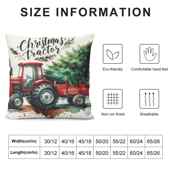 Ulloord Christmas Tractor Theme Decor Throw Pillow Cases Watercolor Red Truck with Santa's Magic Bag Christmas&nbsp;Trees Design Super Soft Cushion Case Cover Decor Festival Party Sofa Chair