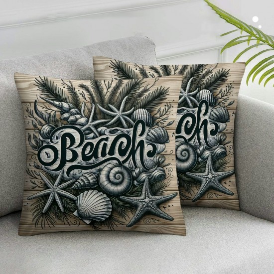 Ulloord Summer Beach Words Throw Pillow Covers Wood Ocean Coral Wreath Pillowcase Chair Decor Cushion Case