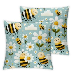 Ulloord Throw Pillow Covers Stripes Fall Sunflowers Bee Square Pillowcase for Home Decor Sofa Car Bedroom Pillow case