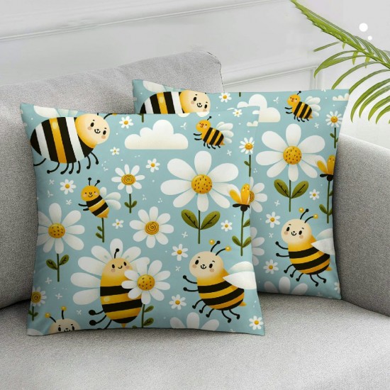 Ulloord Throw Pillow Covers Stripes Fall Sunflowers Bee Square Pillowcase for Home Decor Sofa Car Bedroom Pillow case