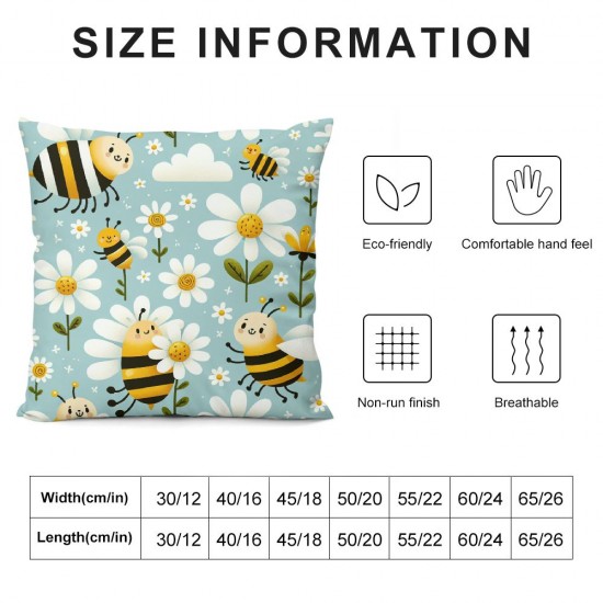 Ulloord Throw Pillow Covers Stripes Fall Sunflowers Bee Square Pillowcase for Home Decor Sofa Car Bedroom Pillow case