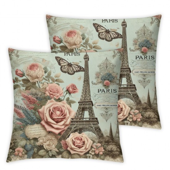 Ulloord Throw Pillow Covers Paris Eiffel Tower with Floral Butterfly Square Pillowcase for Home Decor Sofa Car Bedroom Pillow case