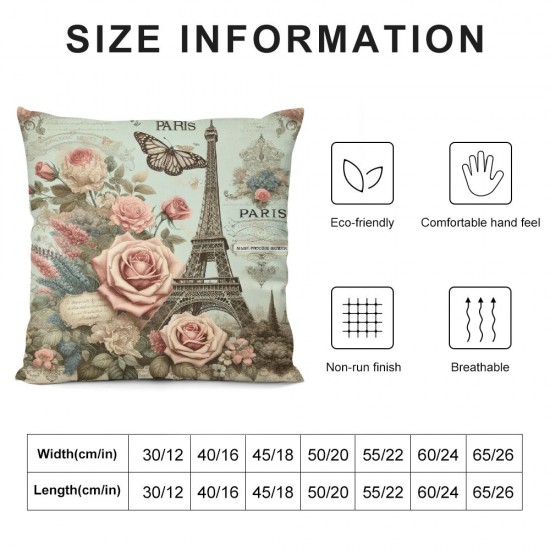 Ulloord Throw Pillow Covers Paris Eiffel Tower with Floral Butterfly Square Pillowcase for Home Decor Sofa Car Bedroom Pillow case