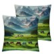 Ulloord Throw Pillow Covers Cute Horses in Field Square Pillowcases for Home Decor Sofa Car Bedroom Green Grassland Towering Mountains Natural Scenery Print Pillow Cases