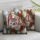 Ulloord Blessing Quote Throw Pillow Covers Peace On Earth with Holly Plant Wreath Holiday Couch Pillow Cases Retro Wood Grain Design Home Decor