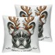 Christmas Animals Throw Pillow Cover Santa Hat Dog and Glasses Cat with Greeting Quote Square Pillowcases for Sofa Bedroom Decor