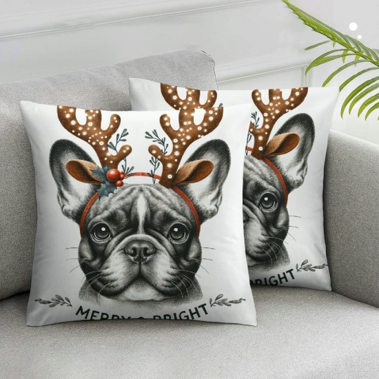 Christmas Animals Throw Pillow Cover Santa Hat Dog and Glasses Cat with Greeting Quote Square Pillowcases for Sofa Bedroom Decor