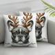 Christmas Animals Throw Pillow Cover Santa Hat Dog and Glasses Cat with Greeting Quote Square Pillowcases for Sofa Bedroom Decor