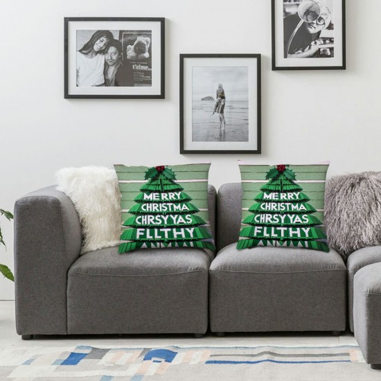 Ulloord Merry Christmas Ya Filthy Animal Throw Pillow Cover Christmas Tree with Funny Quote Decorative Pillow Case Farmhouse Holiday Xmas Cushion Cover for Couch Sofa,