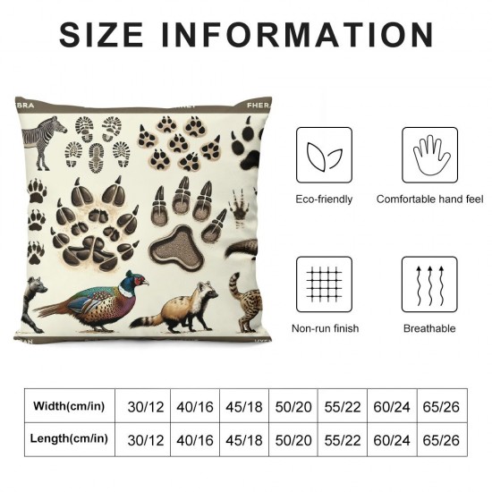 Ulloord Woodland Animal Tracks Throw Pillow Cover ,Retro Animal Tracks Decorative Pillow Cover,Educational Animal Cushion Pillowcase for Woodland Nursery Kids Boys Room Decor