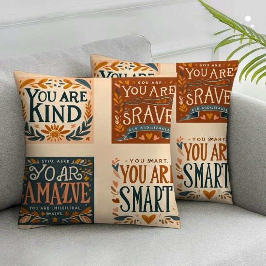 Ulloord Positive Sayings You are Beautiful Throw Pillow Covers ,Inspirational Quotes Decorative Pillowcase,Positive Decorations Cushion Case for Sofa Couch,Teen Girl Room Decor