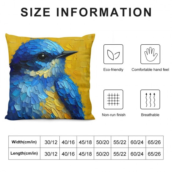 Ulloord Blue Robin Bird Pillow Covers Linen Vintage Yellow Sunflower Background Home Decorative Throw Pillow Case Cushion Cover for Sofa Couch Living Room Bedroom