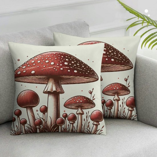 Ulloord Home Decorative Pillowcase Mushroom Series Spring Throw Pillow Case Square Super Soft Cushion Cover for Sofa Bed Chair Couch Living Room Decoration