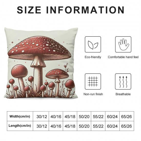 Ulloord Home Decorative Pillowcase Mushroom Series Spring Throw Pillow Case Square Super Soft Cushion Cover for Sofa Bed Chair Couch Living Room Decoration