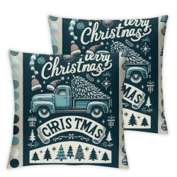 Hello Blue Decorative Pillow Cover Merry Christmas Tree Truck It's Cold Outside Snowman Pillowcases Decor Cushion Cover