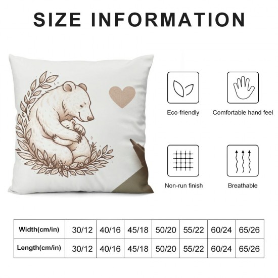 Pillow Cover - Gifts for Mom Mother Mama, Cute Bear Pillow Cover Cartoon Mama Decor, Love You