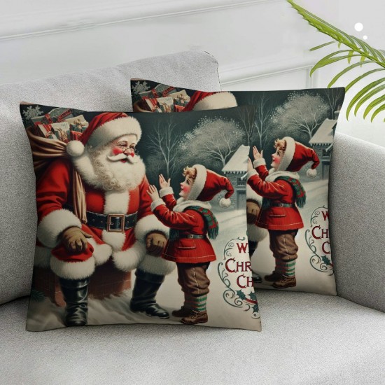 Ulloord Merry Christmas Red Burlap Throw Cushion Cover Pillow Cover