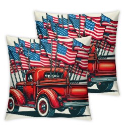 Ulloord  4th of July Pillow Covers Buffalo Plaids American Flag Truck Throw Pillow Case Patriotic Farmhouse Cushion Cover for Independence Day Memorial Day Home Office Sofa Couch,