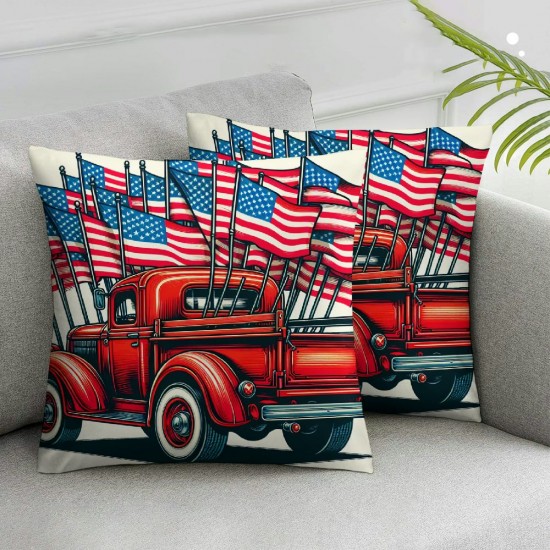 Ulloord  4th of July Pillow Covers Buffalo Plaids American Flag Truck Throw Pillow Case Patriotic Farmhouse Cushion Cover for Independence Day Memorial Day Home Office Sofa Couch,