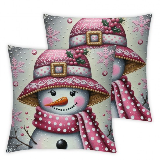 Ulloord AnyDesign Christmas Pillow Covers Pink Tree Snowman Throw Pillow Case Decorative Cushion Case for Home Office Room Decor,