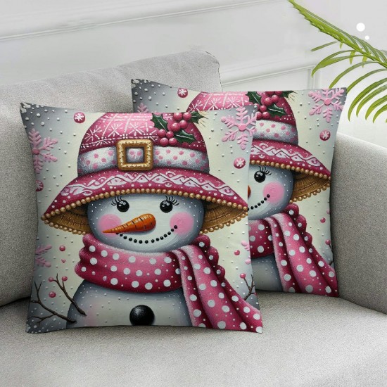 Ulloord AnyDesign Christmas Pillow Covers Pink Tree Snowman Throw Pillow Case Decorative Cushion Case for Home Office Room Decor,