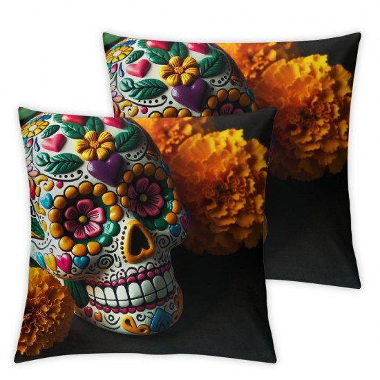 Ulloord Skull Pillow Cover Throw Pillow Case Colorful Flower Skull Decorative Cushion Cover for Halloween Indoor Outdoor Home Bed Sofa Decoration,