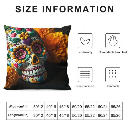 Ulloord Skull Pillow Cover Throw Pillow Case Colorful Flower Skull Decorative Cushion Cover for Halloween Indoor Outdoor Home Bed Sofa Decoration,