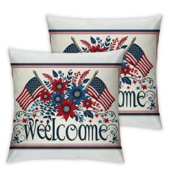 Ulloord Pillow Covers American Flag Flowers Floral Throw Pillow Covers Cushion Case Pillowcase Decorations for Sofa Couch