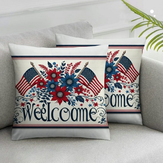 Ulloord Pillow Covers American Flag Flowers Floral Throw Pillow Covers Cushion Case Pillowcase Decorations for Sofa Couch