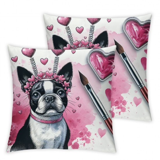 Ulloord Valentines Day Pillow Covers Boston Terrier Dog Farmhouse Sofa Throw Pillowcase Cushion Case Dog Decoration Wedding Anniversary Decor