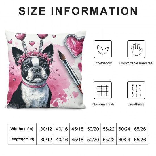 Ulloord Valentines Day Pillow Covers Boston Terrier Dog Farmhouse Sofa Throw Pillowcase Cushion Case Dog Decoration Wedding Anniversary Decor