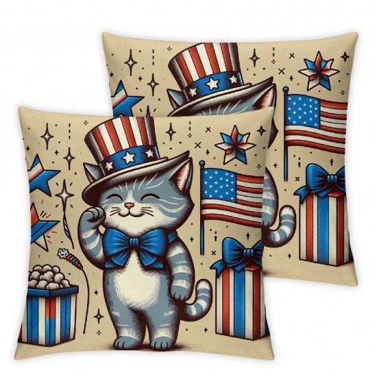 Ulloord 4th of July Pillow Covers American Flag Cats Throw Pillowcase Cushion Case Pillowcase Decorations for Sofa Couch