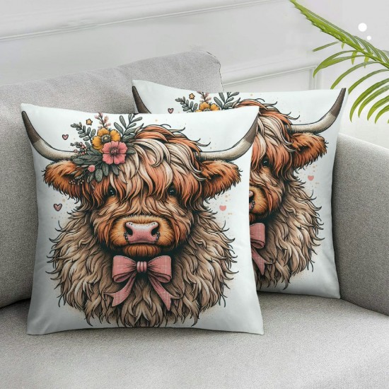 Ulloord Pillow Covers Flowers Throw Pillow Case Seasonal Cute Cow Cushion Cover for Spring Home Sofa Bedroom Decor