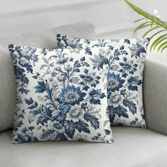 Ulloord Bird Floral Pillow Covers Blue White Flowers Throw Pillow Case Rustic Decoration Cushion Case for Outdoor Activity Sofa Home Couch Office Room Car,