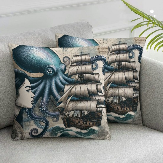 Ulloord Pillow Covers Blue Navy Ocean Animals Throw Pillow Case Cushion Cover Case for Home Couch Sofa Car Decoration,