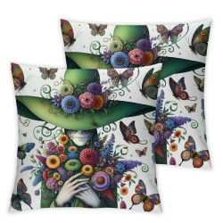 Ulloord Pillow Covers Green Butterfly Floral Decorative Throw Pillow Covers for Outdoor Sofa Floral Cushion Case,