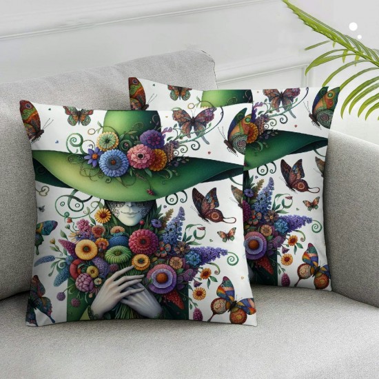 Ulloord Pillow Covers Green Butterfly Floral Decorative Throw Pillow Covers for Outdoor Sofa Floral Cushion Case,