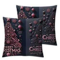 Throw Pillow Covers - Pink Black Pillow Covers Pillow Cases Happy Winter Holiday Pillowcases Couch Cover for Sofa Bedroom Home Outdoor