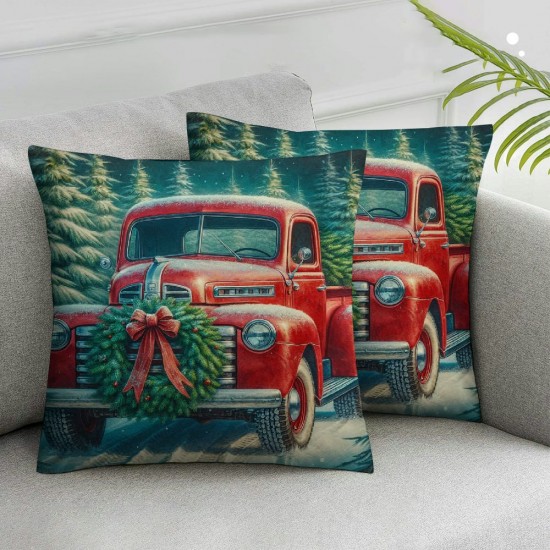 Ulloord Christmas Pillow Covers for Christmas Decorations Christmas Ink Painting Tree truck Throw Pillow Covers Winter Holiday Cushion Case Decoration for Sofa Couch