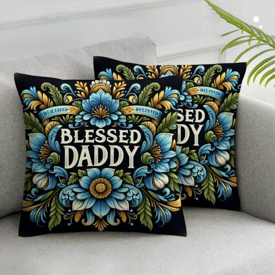 Ulloord Fathers Day Pillow Covers Watercolor Floral Wreath Blessed Daddy Pillows Decorative Throw Pillows Happy Fathers Day Decorations Farmhouse Decor Cushion Case for Sofa