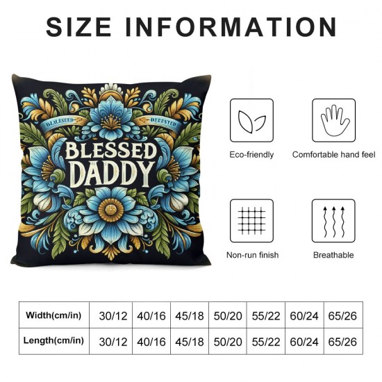 Ulloord Fathers Day Pillow Covers Watercolor Floral Wreath Blessed Daddy Pillows Decorative Throw Pillows Happy Fathers Day Decorations Farmhouse Decor Cushion Case for Sofa