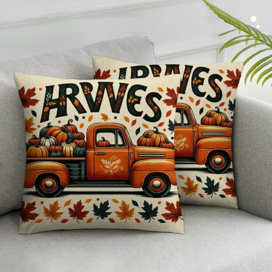 Ulloord Fall Pillow Covers, Polka Dots Buffalo Plaid Pumpkins Maple Leaves Decorative Farmhouse Throw Cushion Cases Thanksgiving Indoor Decoration for Couch Sofa (Orange)