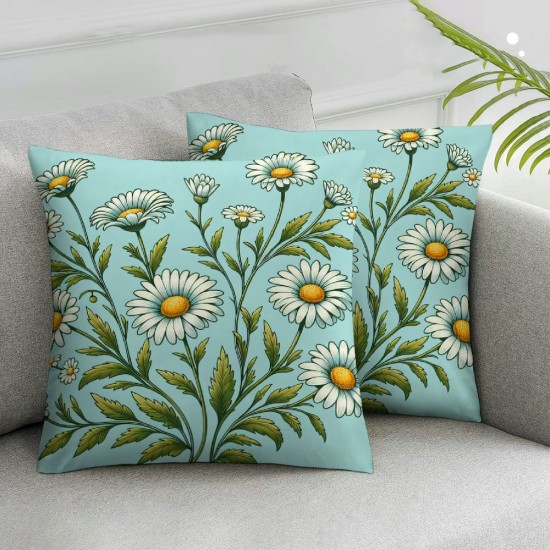 Ulloord Hello Spring Pillow Covers, Floral Daisy Bloom Mason Jar Green Blue Farmhouse Decorative Throw Pillowcases for Home Sofa Couch Decoration