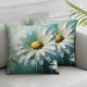 Ulloord Spring Pillow Covers, Floral Daisy Bloom with Grace This is Our Happy Place Striped Blue Farmhouse Decorative Throw Pillowcases for Home Sofa Couch Decoration