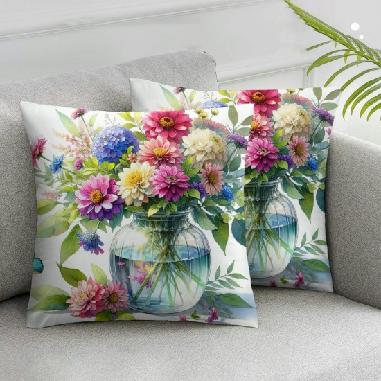 Ulloord Spring Pillow Covers, Floral Mason Jar Spring is in The Air Live Life in Full Bloom Farmhouse Decorative Throw Pillowcases for Home Sofa Couch Decoration