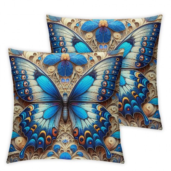 Ulloord Throw Pillow Covers Summer Spring Garden Flowers Butterfly Farmhouse Décor Outside Furniture Chair Decorative Cushion Cases for Bed Couch Sofa Outdoor Patio (Color C)