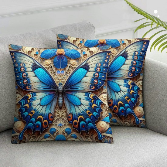 Ulloord Throw Pillow Covers Summer Spring Garden Flowers Butterfly Farmhouse Décor Outside Furniture Chair Decorative Cushion Cases for Bed Couch Sofa Outdoor Patio (Color C)