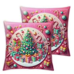 Ulloord Christmas Pillow Covers Christmas Tree Pink Throw Pillow Covers Cushion Cases Winter Decorative Farmhouse Pillowcases for Sofa Couch Living Room Home Decor