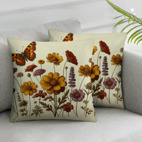 Ulloord Throw Pillow Covers Decorative Spring Pillow Covers Linen Flower Butterfly Farmhouse Pillowcases for Sofa Couch Living Room Outdoor